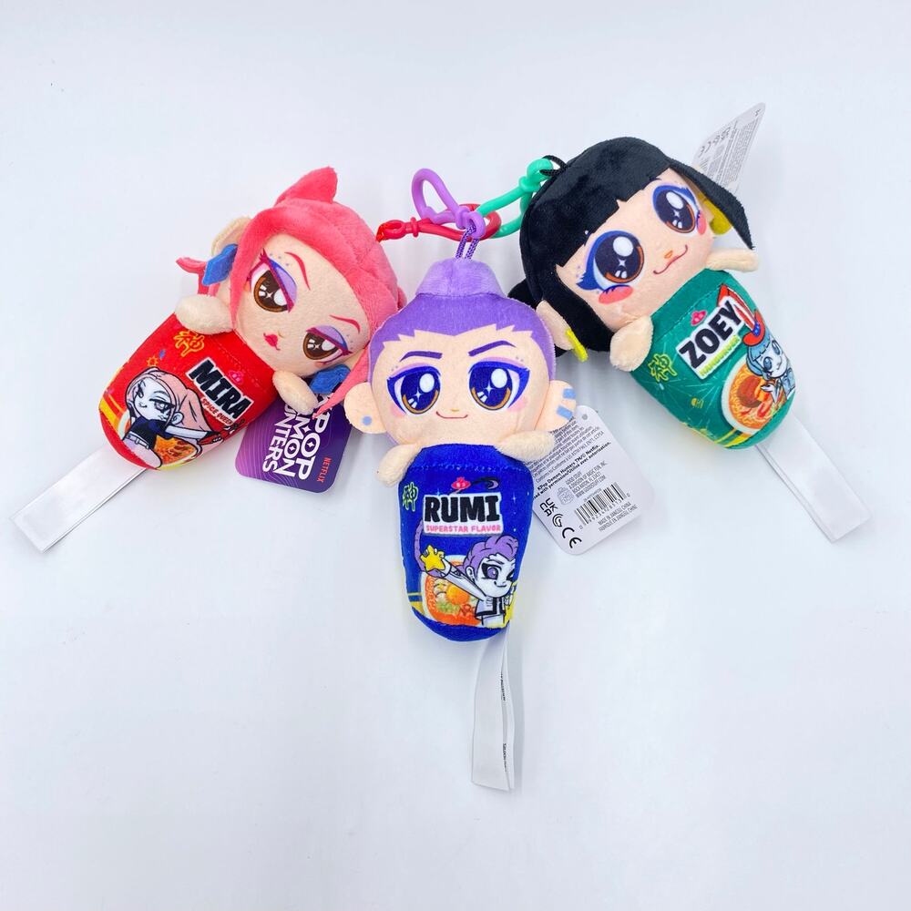 K-Pop Demon Hunters Ramen Cup Clip-On Plush Toys Rumi Mira and Zoey NEW